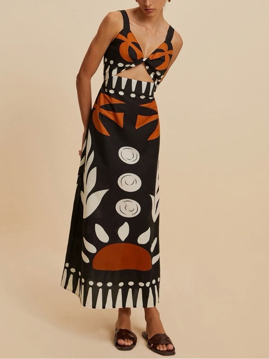 Commense Dresses & Skirts - Commense Black, White & Rust Cutout Midi Dress size XL